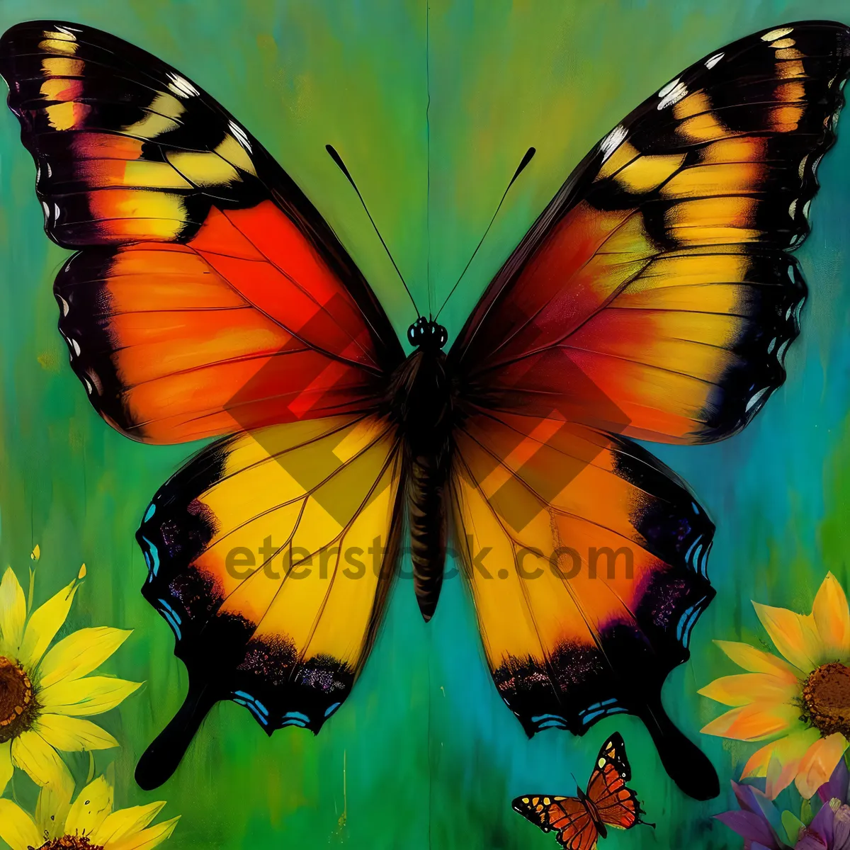 Picture of Colorful Monarch Butterfly with Yellow Flower Wings