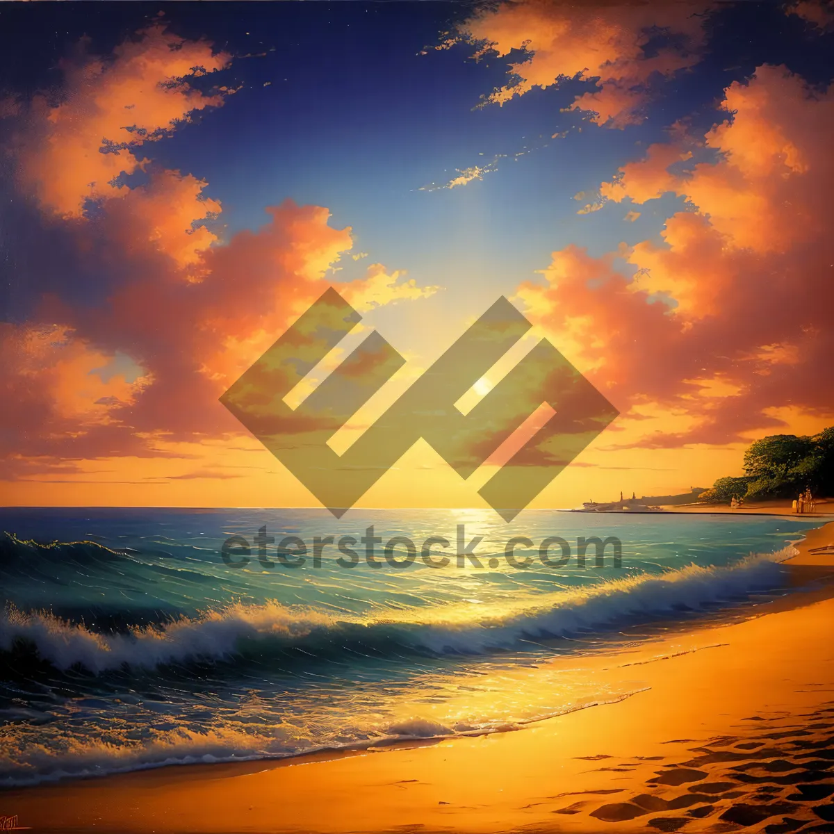 Picture of Tropical Sunset over the Ocean: A Heavenly Beachscape