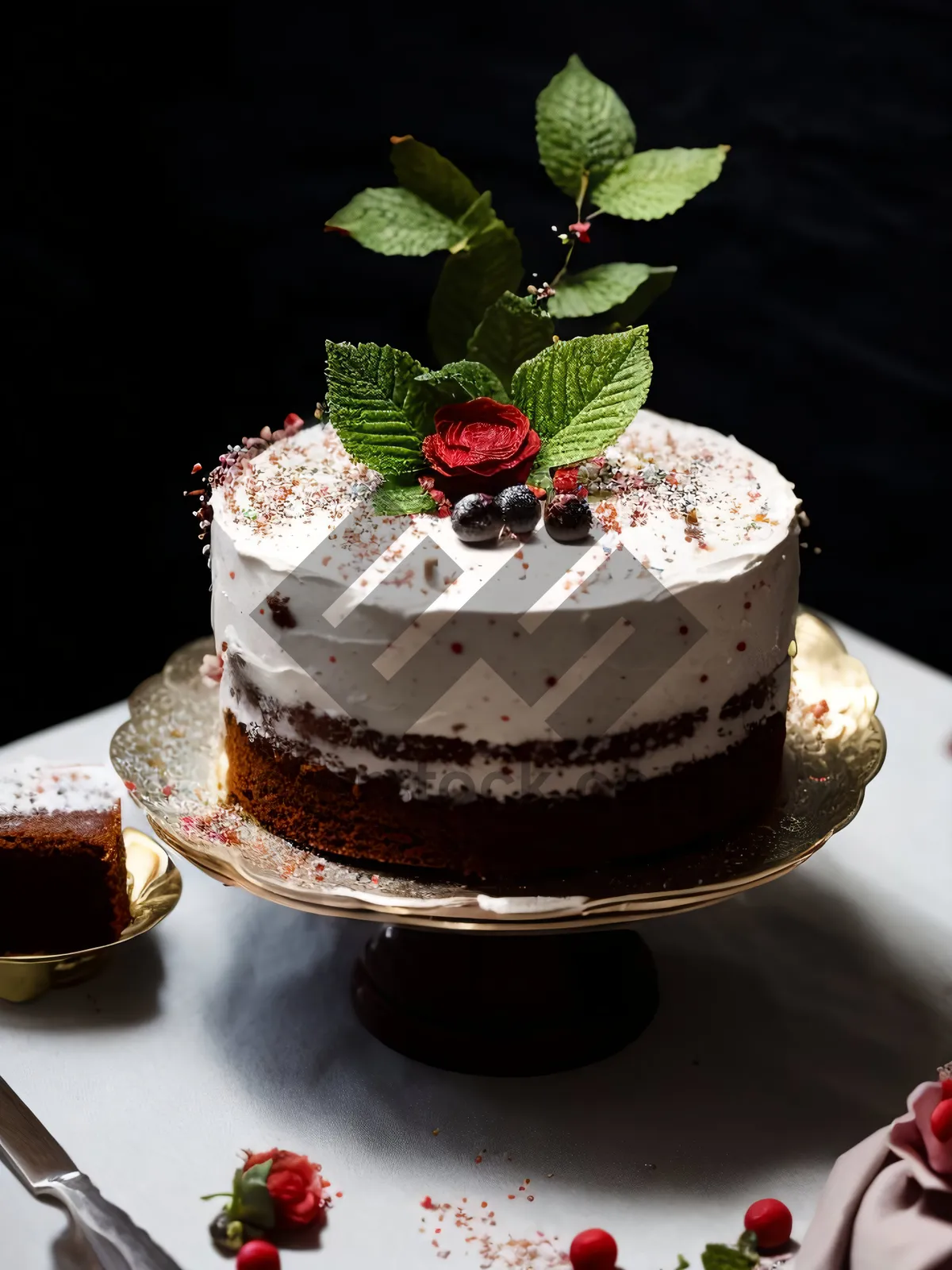 Picture of Delicious Strawberry Chocolate Cake with Fresh Berries