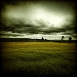 Rural Sunrise over Meadow with Clouds and Trees