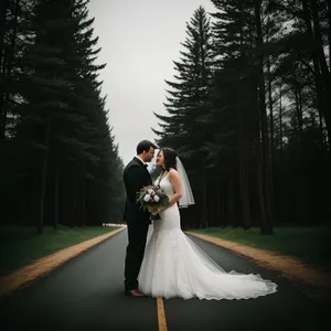 Blissful Couple Embracing in Park Wedding