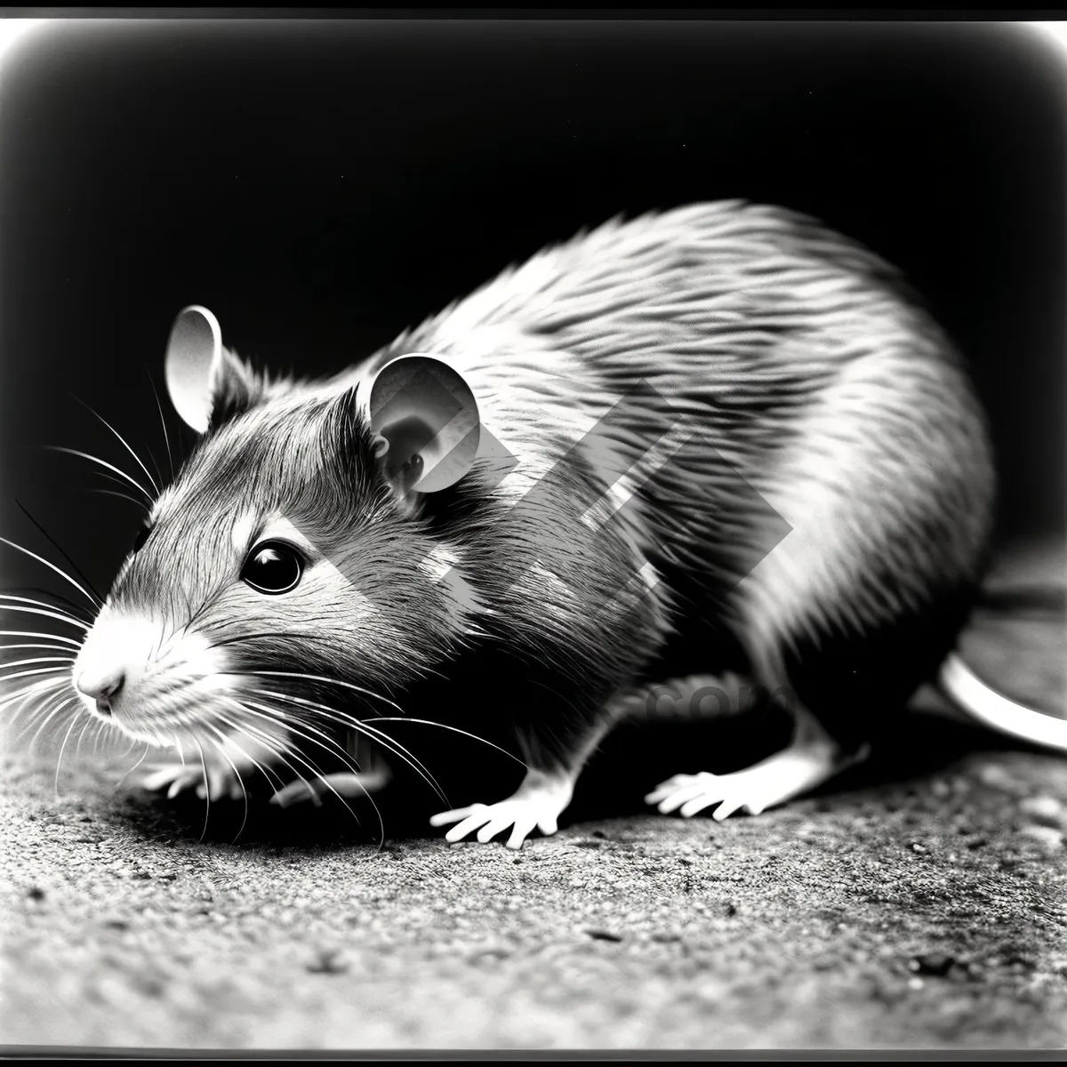 Picture of Cute Gray Mouse with Whiskers and Fluffy Fur