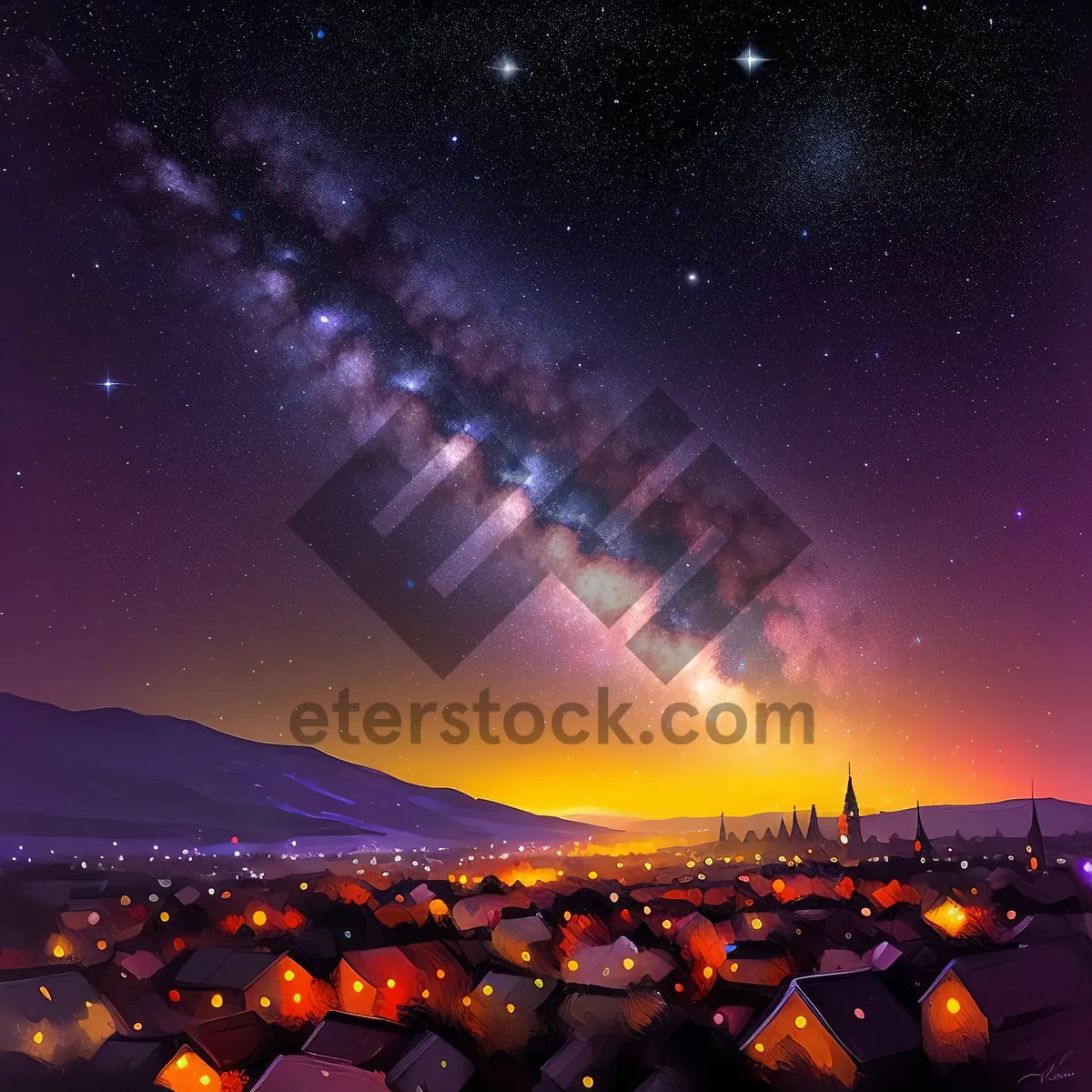 Picture of Bright starlight shining on dark fantasy planet in space.