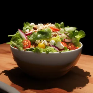 Fresh vegetable salad with cherry tomatoes and guacamole dip.