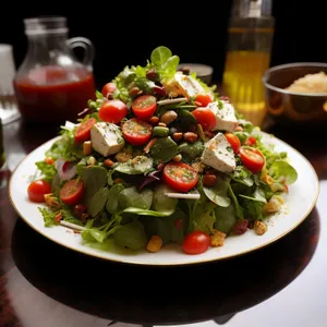 Fresh Vegetable Salad with Grilled Cheese and Olives