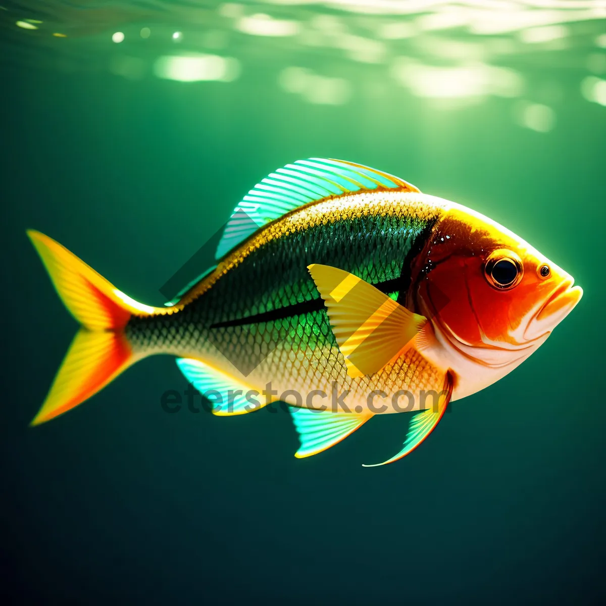 Picture of Golden Fin Swim: Orange Goldfish in Underwater Aquarium