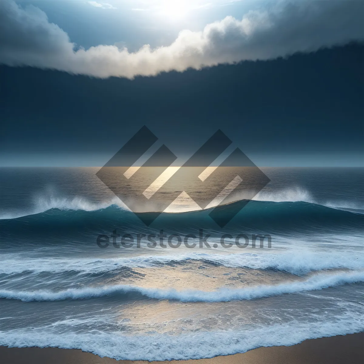 Picture of Tranquil Sunset Beachscape with Reflecting Ocean Waves