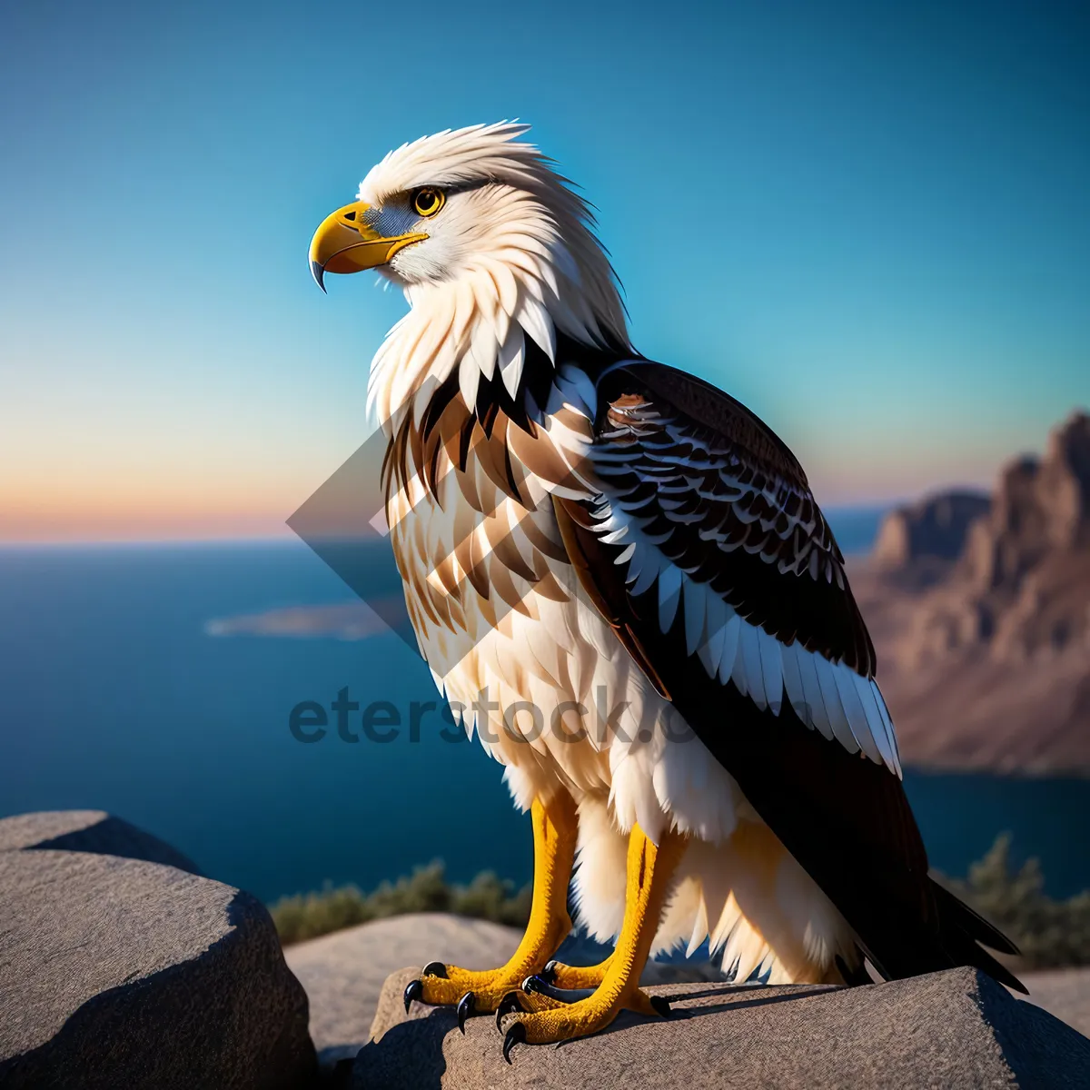 Picture of Bald eagle soaring with piercing yellow gaze