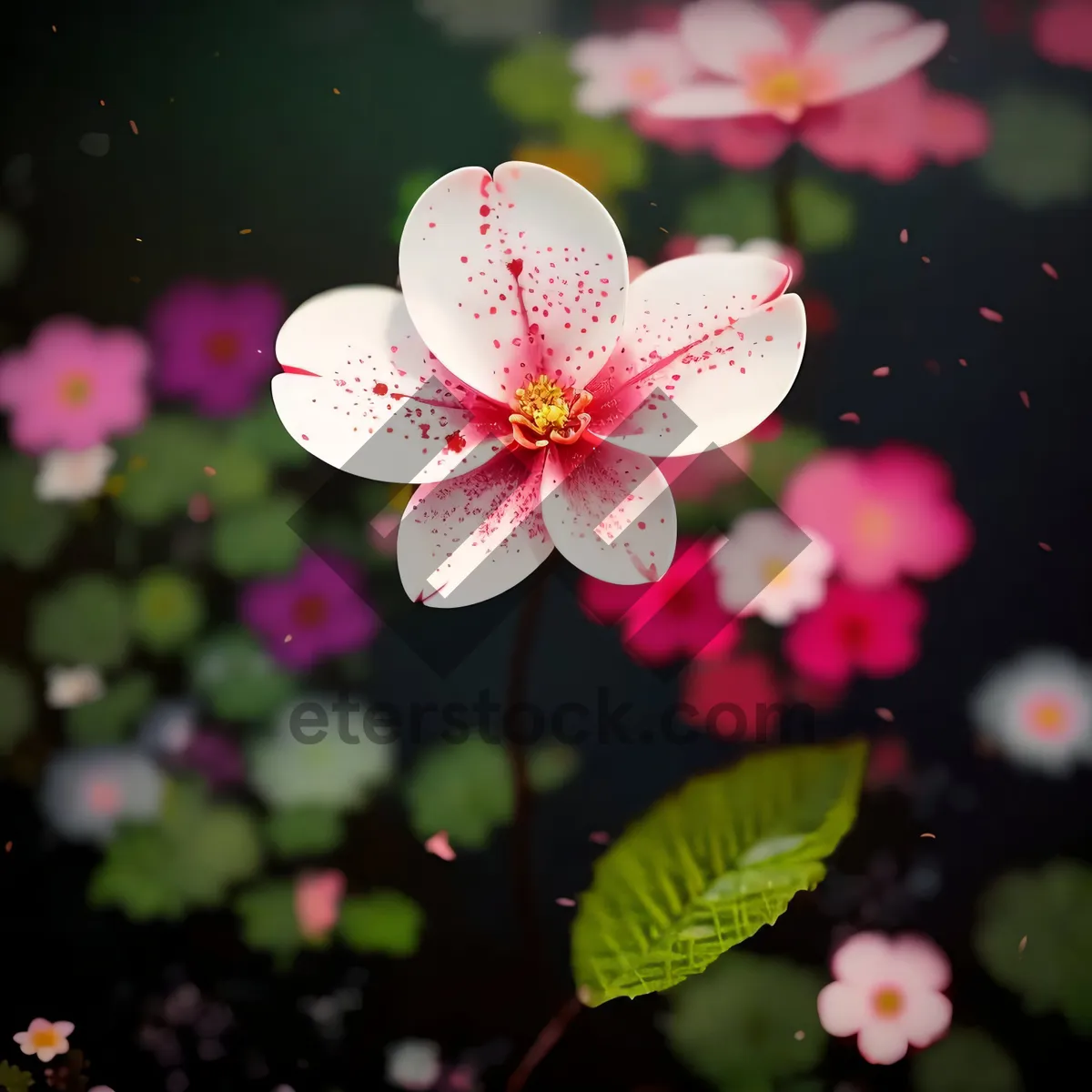 Picture of Blossoming Pink Periwinkle in Spring Garden