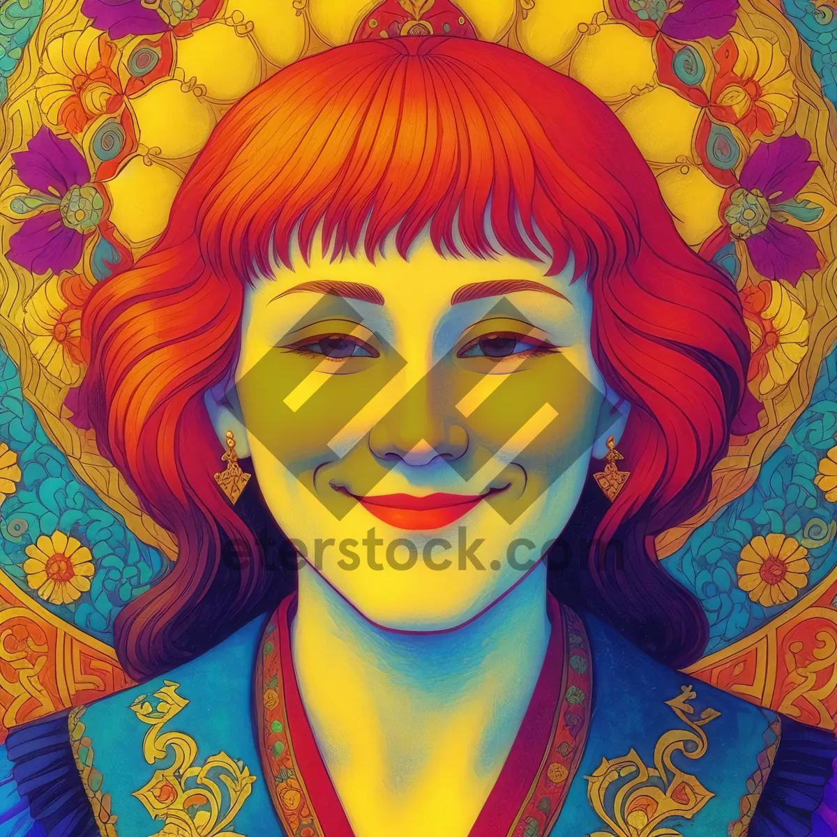 Picture of Colorful Cartoon Clip Art Portrait of a Person.