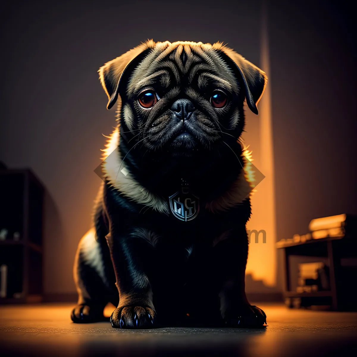 Picture of Playful Wrinkly Pug Puppy with Bulldog Friend