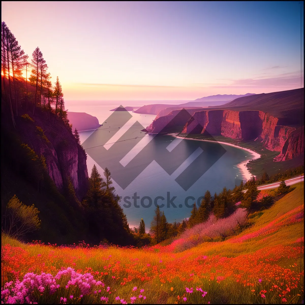 Picture of Majestic Mountain Castle overlooking serene Waters