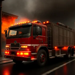 Fire Engine Racing on Highway with Cloudy Sky