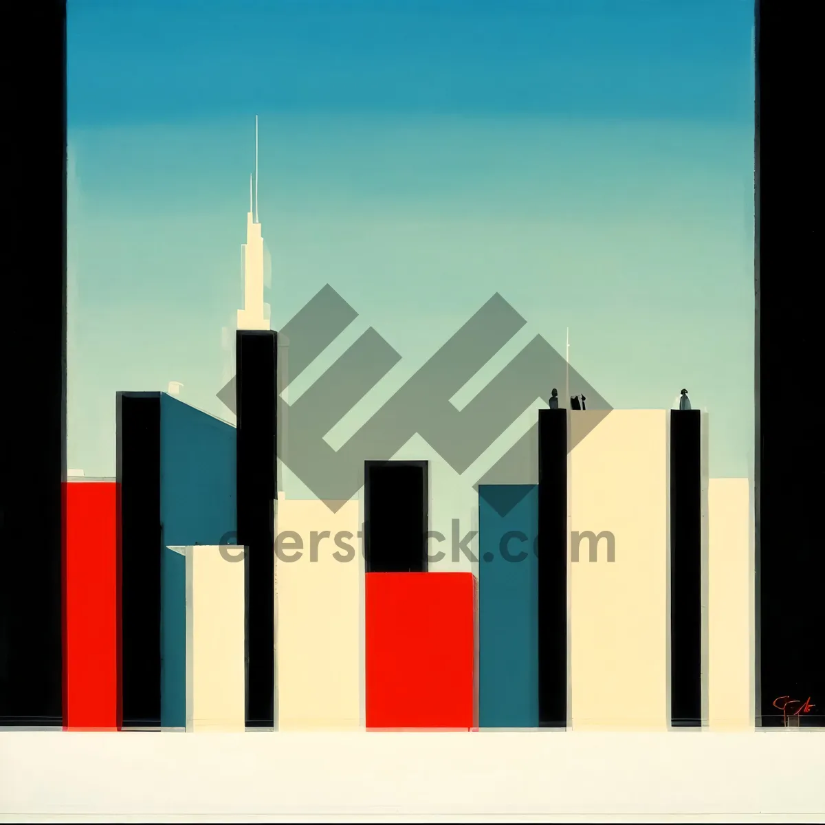 Picture of Cityscape Business Silhouette with 3D Graph