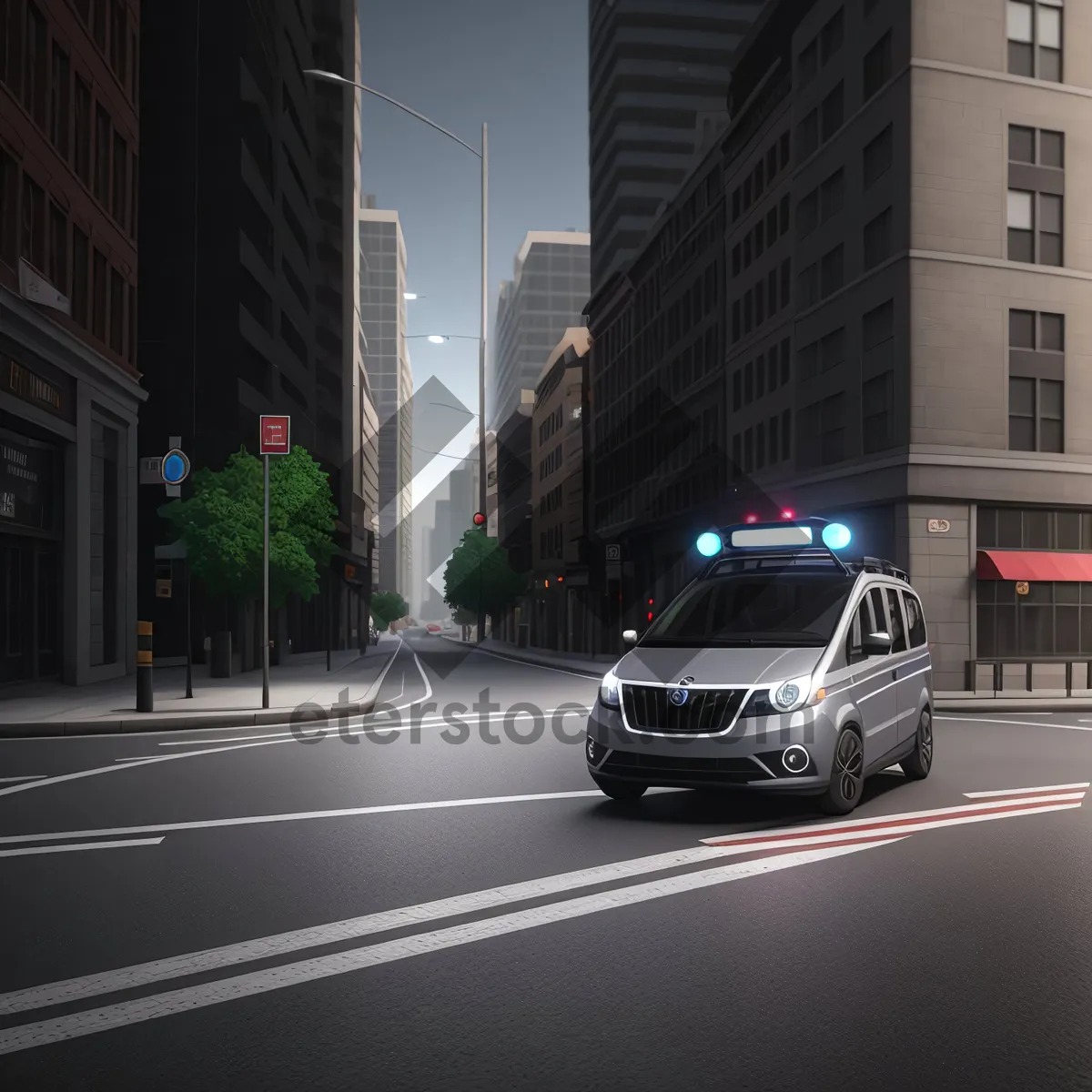 Picture of Urban Traffic: City Van on Busy Road