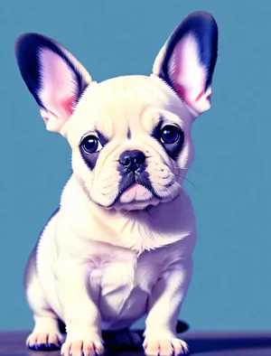 Absolutely adorable Bulldog puppy sitting with a wrinkled expression, exuding cuteness