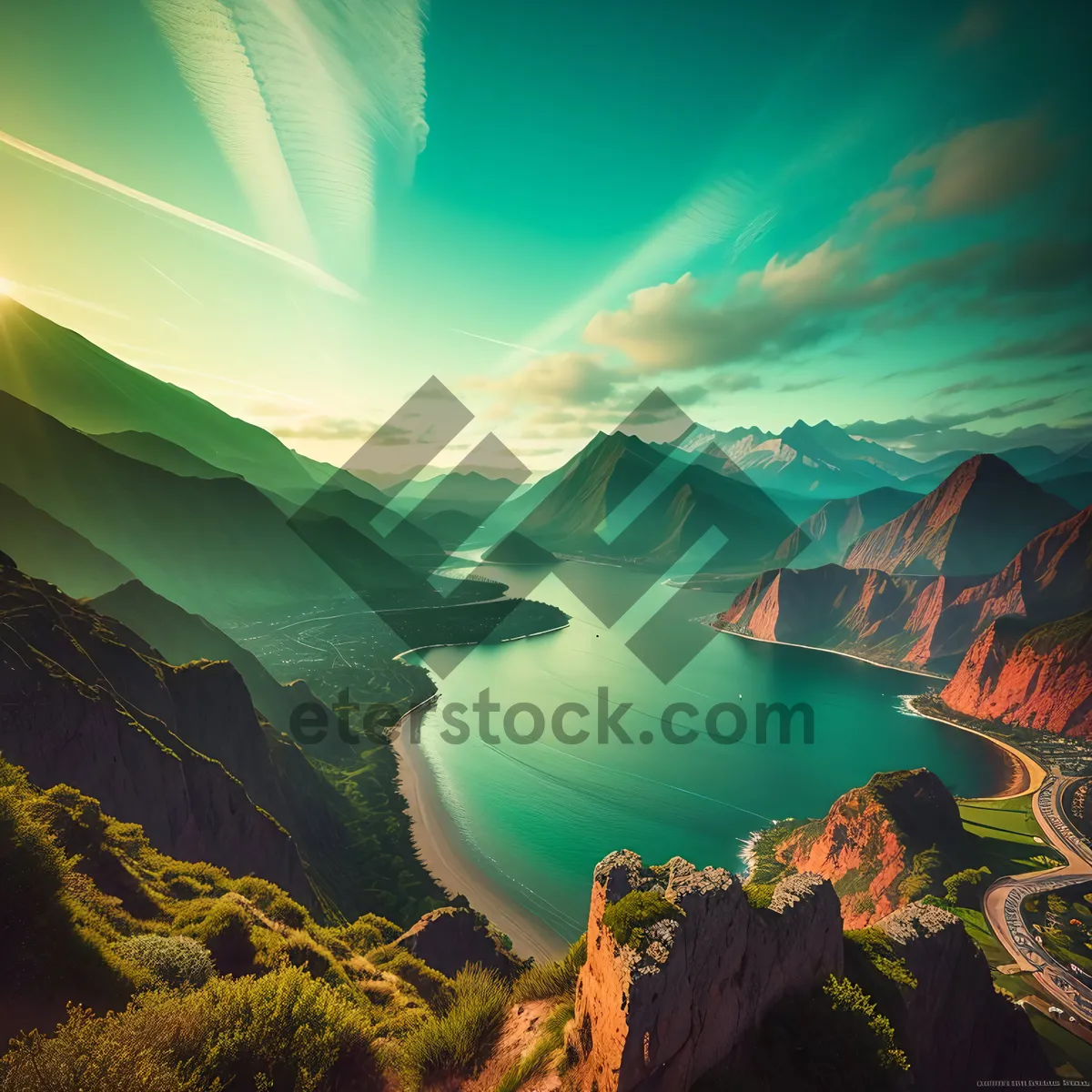 Picture of Golden Horizon over Majestic Mountain Landscape