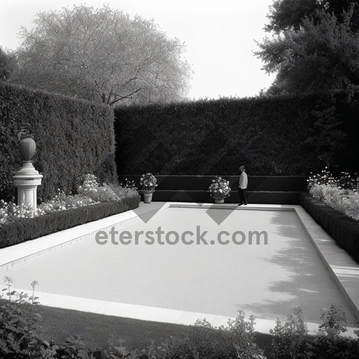 Picture of Architectural Oasis with Park, Trees, and Water Fountain