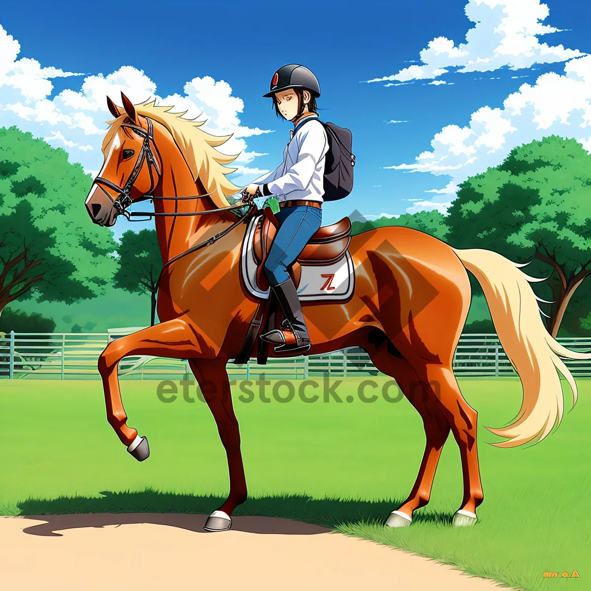 Picture of Equestrian Rider on Majestic Stallion at Ranch