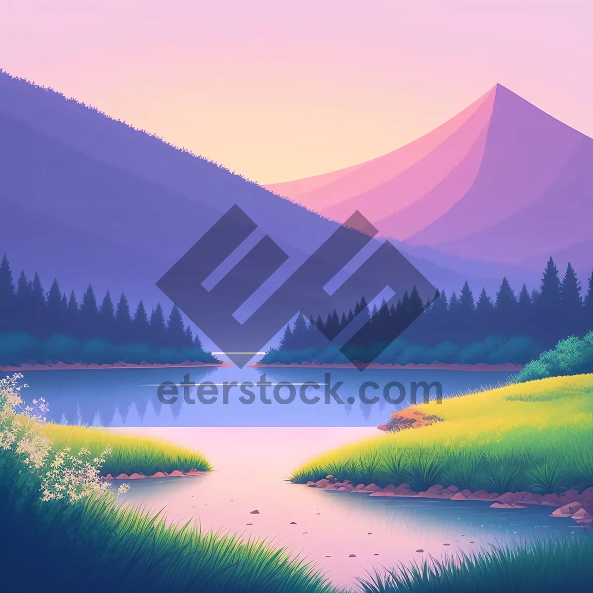 Picture of Serene Sunset over Reflective Mountain Lake