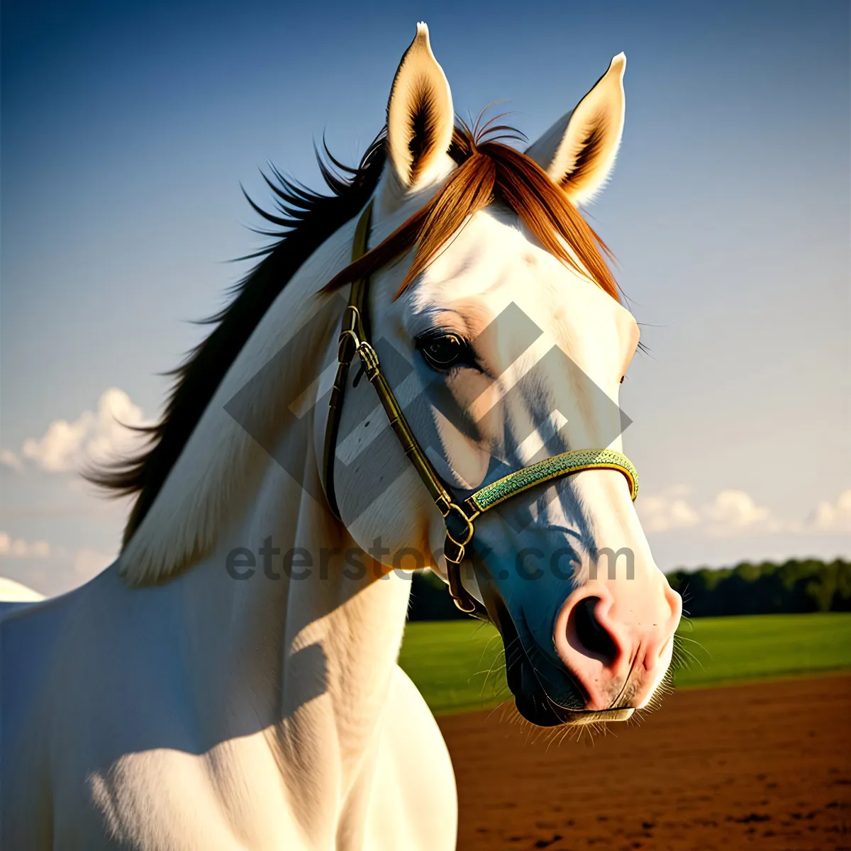 Picture of Majestic Brown Stallion Gracefully Galloping in the Field