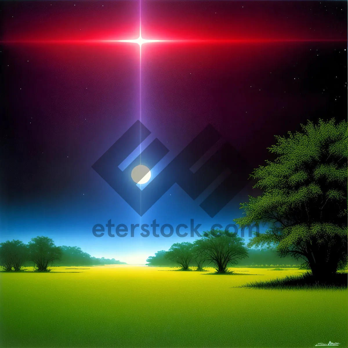 Picture of Vibrant Summer Sky with Rolling Meadow