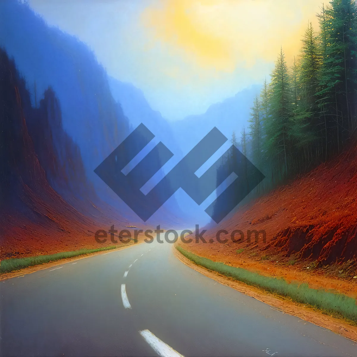 Picture of Sunset Drive on Meadow Highway: Scenic Summer Landscape