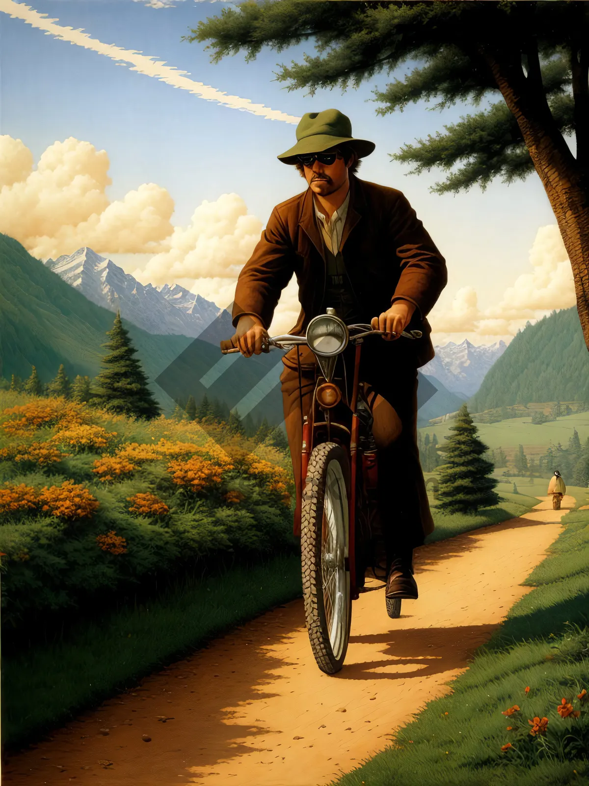 Picture of Active Man Cycling Outdoors on Mountain Bike