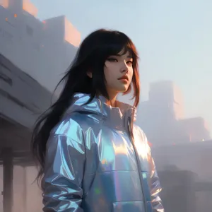 Attractive brunette model in trench coat smiling