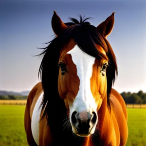 Stunning Brown Stallion Grazing on Ranch