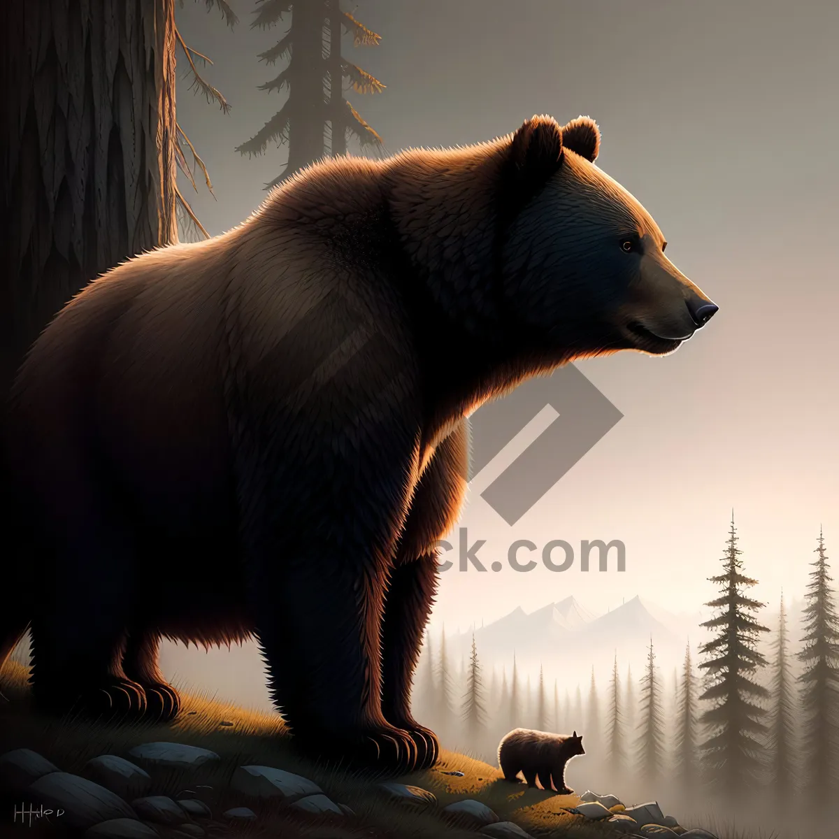 Picture of Brown Bear in Natural Habitat: Majestic Wildlife Predator
