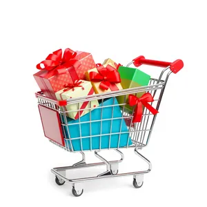 Shopping Cart in Empty Supermarket Aisle