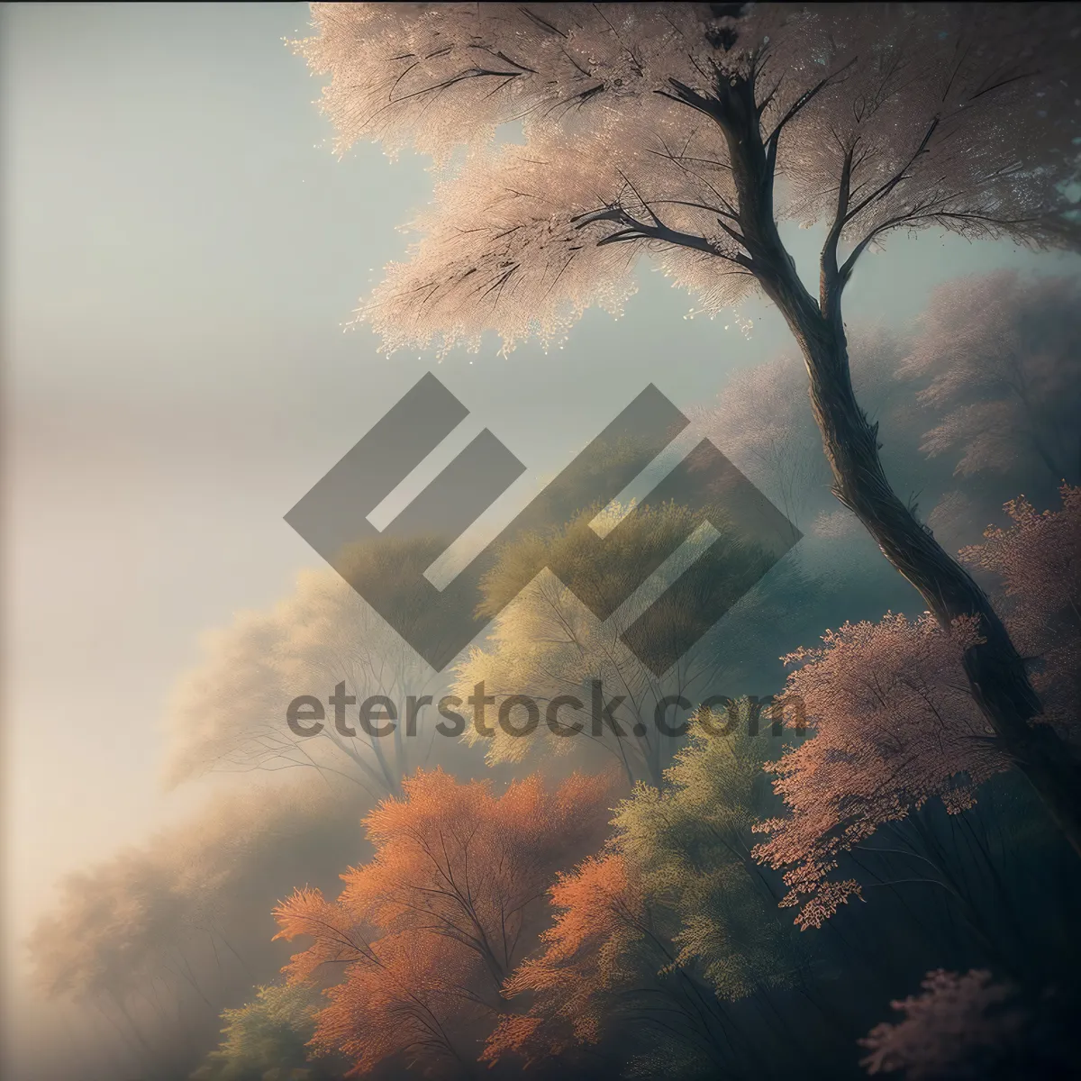 Picture of Vibrant Sunset Silhouette over Majestic Tree Landscape