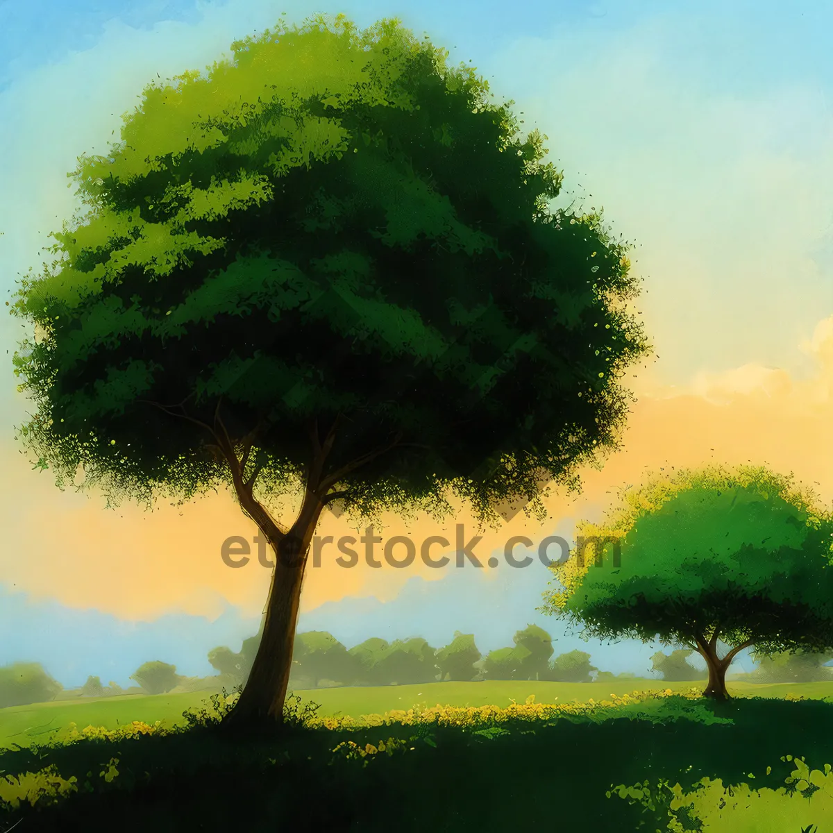 Picture of Vibrant Summer Sky with Tree and Rolling Clouds