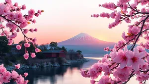 Pink Cherry Blossoms in Japanese Garden during Summer.