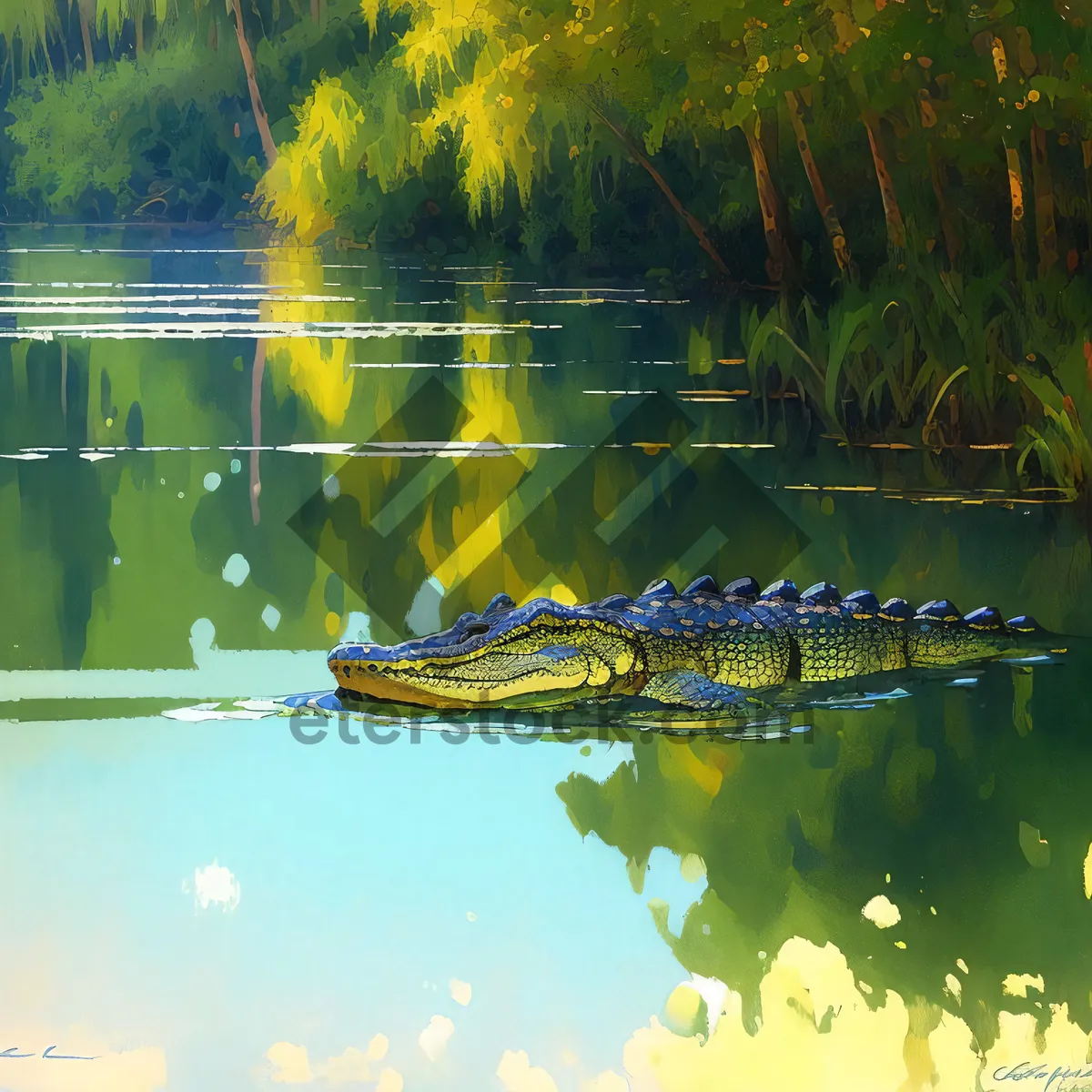 Picture of Majestic Reptilian Reflection in Aquatic Landscape