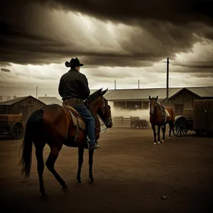 Rustic Equestrian Adventure: Cowboy on Horseback