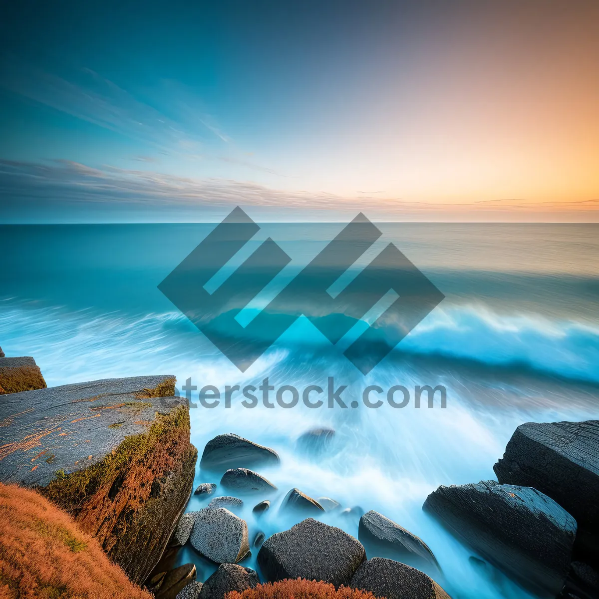 Picture of Vibrant Coastal Serenity: Tropical Seascape with Sunny Skies and Colorful Waves