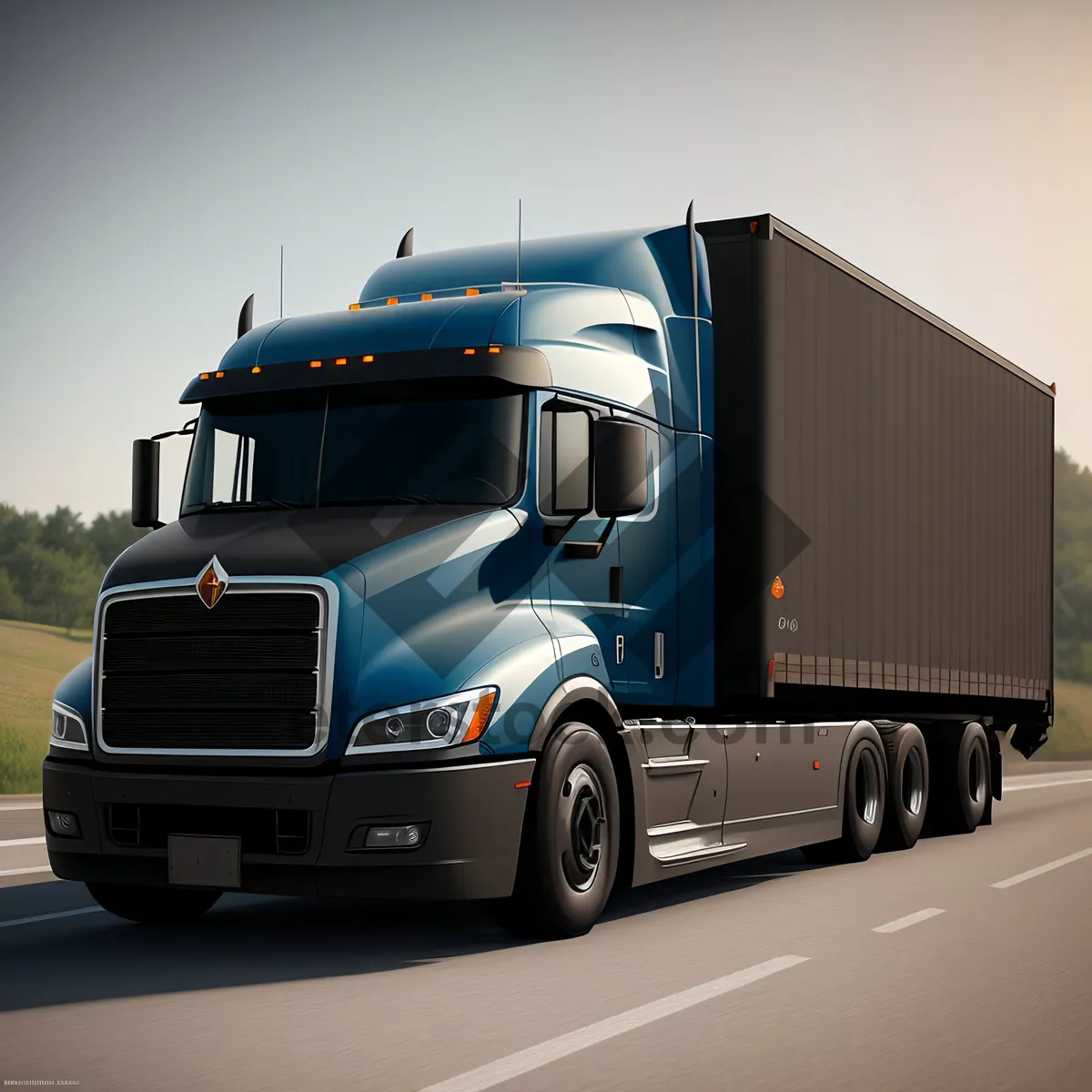 Picture of Freight hauler traversing highway under cloudy sky.