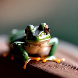 Vibrant-eyed Tree Frog Peeping Through Leaf