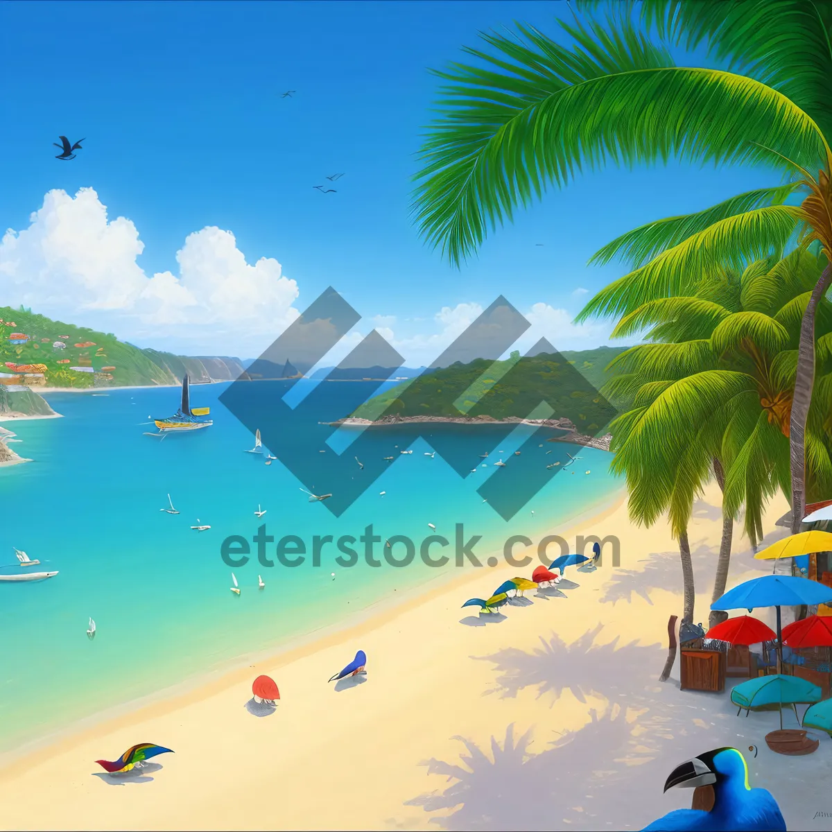 Picture of Tranquil tropical beach paradise with palm trees