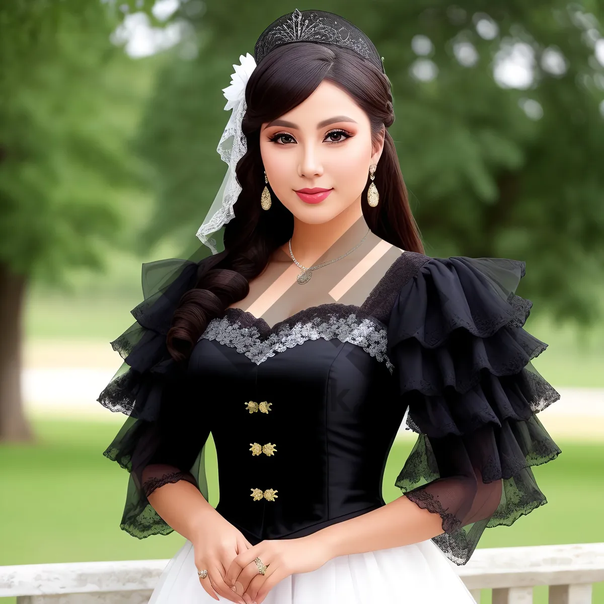 Picture of Smiling Brunette Princess in the Park