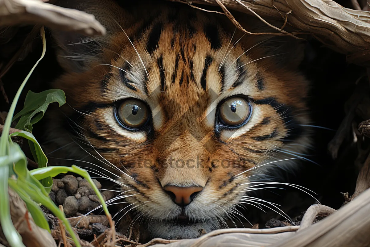 Picture of Striped Tabby Kitty with Cute Whiskers Close-up