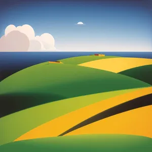 Summer Sky Landscape: Vibrant Country Graphic with Curves