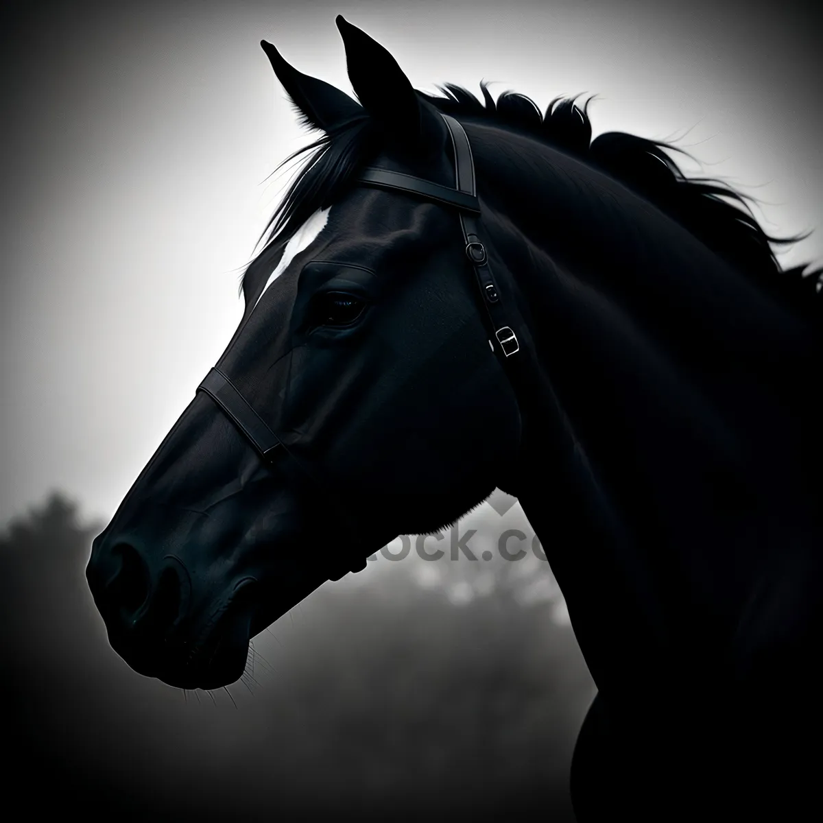 Picture of Stallion in Brown Bridle: Majestic Thoroughbred on Farm