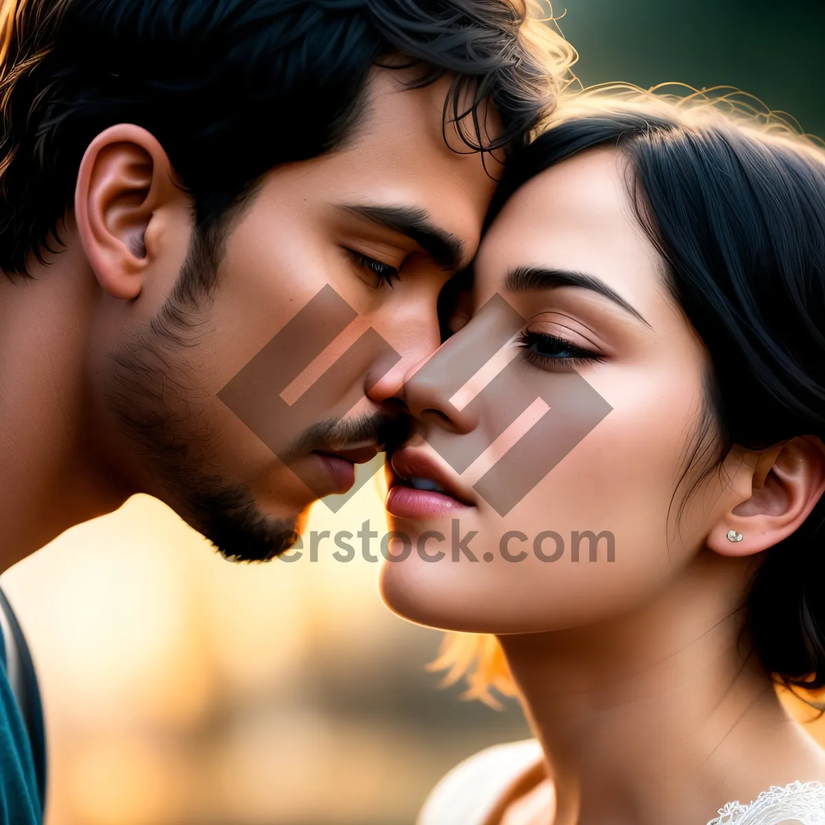 Picture of Smiling brunette couple in a studio