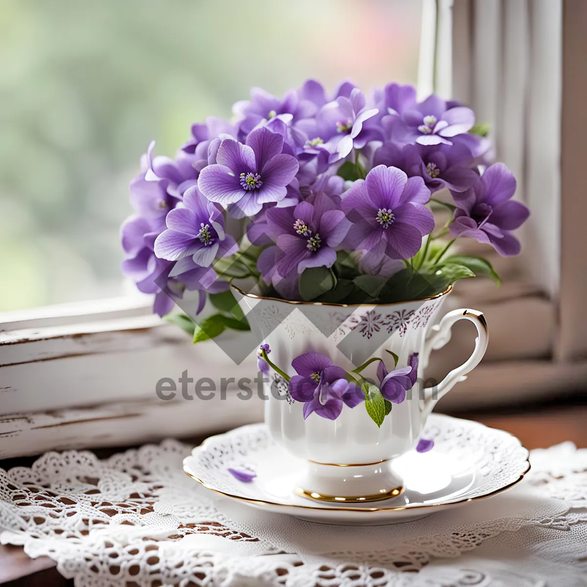 Picture of Floral Punch Table Decoration with Lilac and Pink Flowers