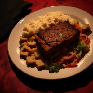 Delicious Grilled Steak with Vegetable Salad on Plate.