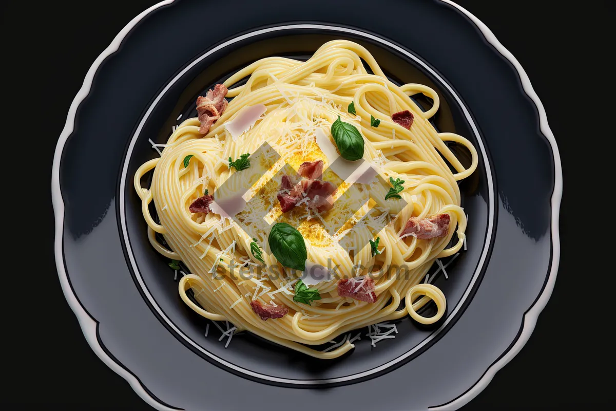 Picture of Delicious gourmet pasta dish with fresh vegetables and cheese