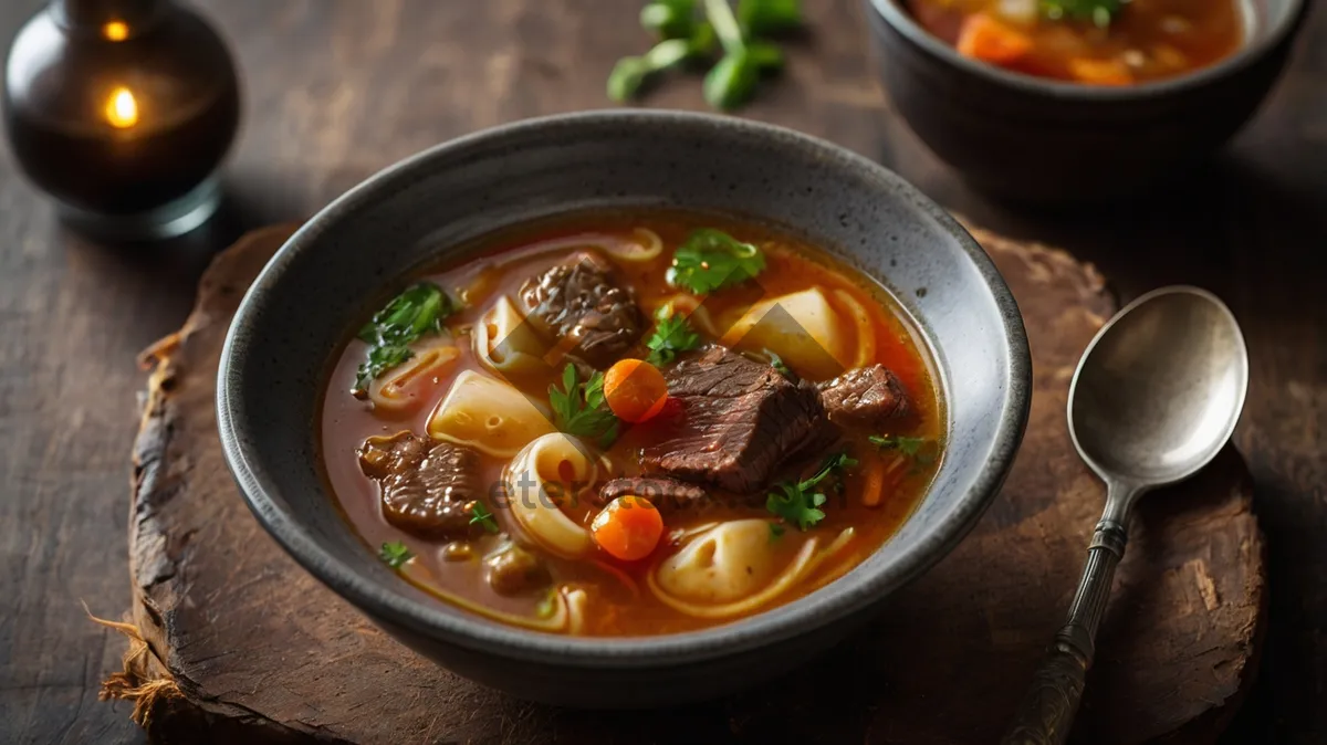 Picture of Healthy vegetable soup with fresh ingredients in bowl